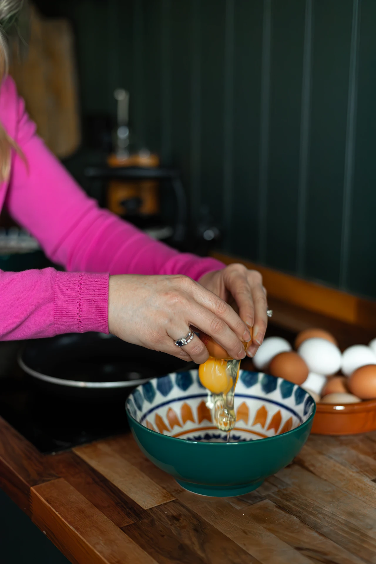 bowl of eggs being prepared