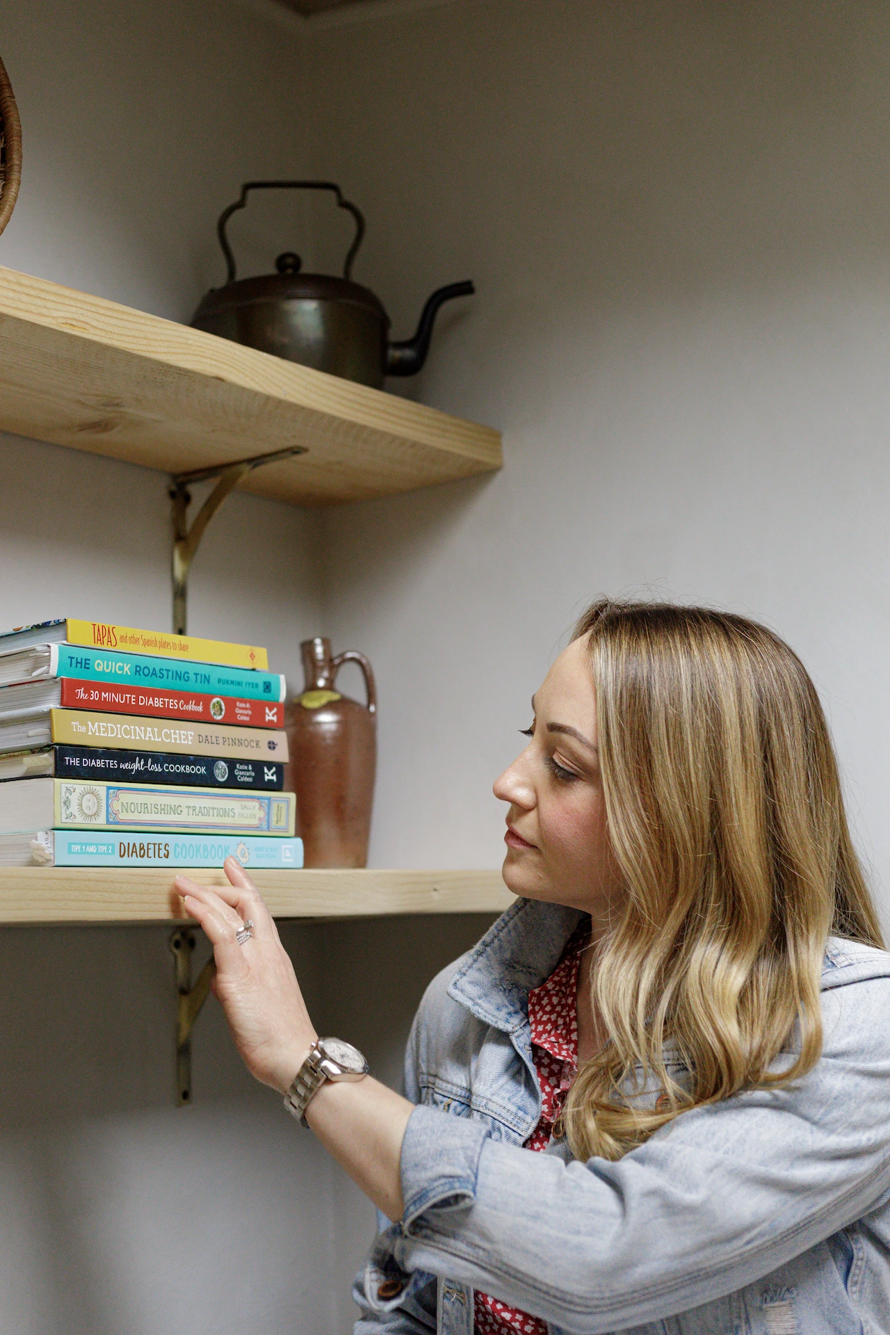 natalie inspecting her books