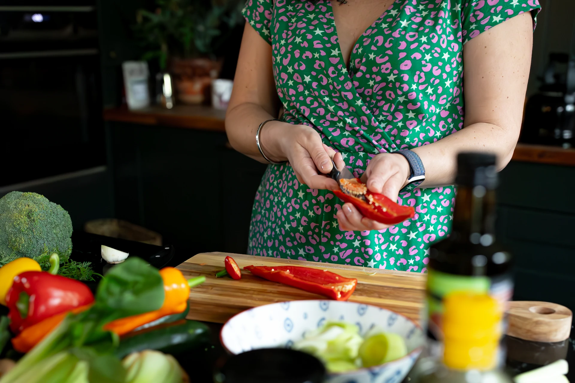 peppers being cut by holly